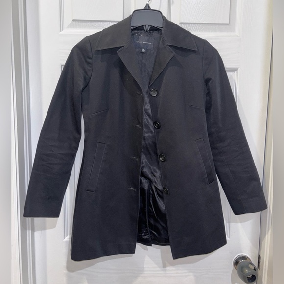 Womens Banana Republic Cotton Twill Black Modern Coat Jacket SZ XS - Picture 2 of 5